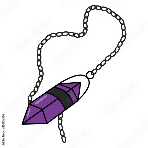 Vector isolated purple magic crystal pendant with chain