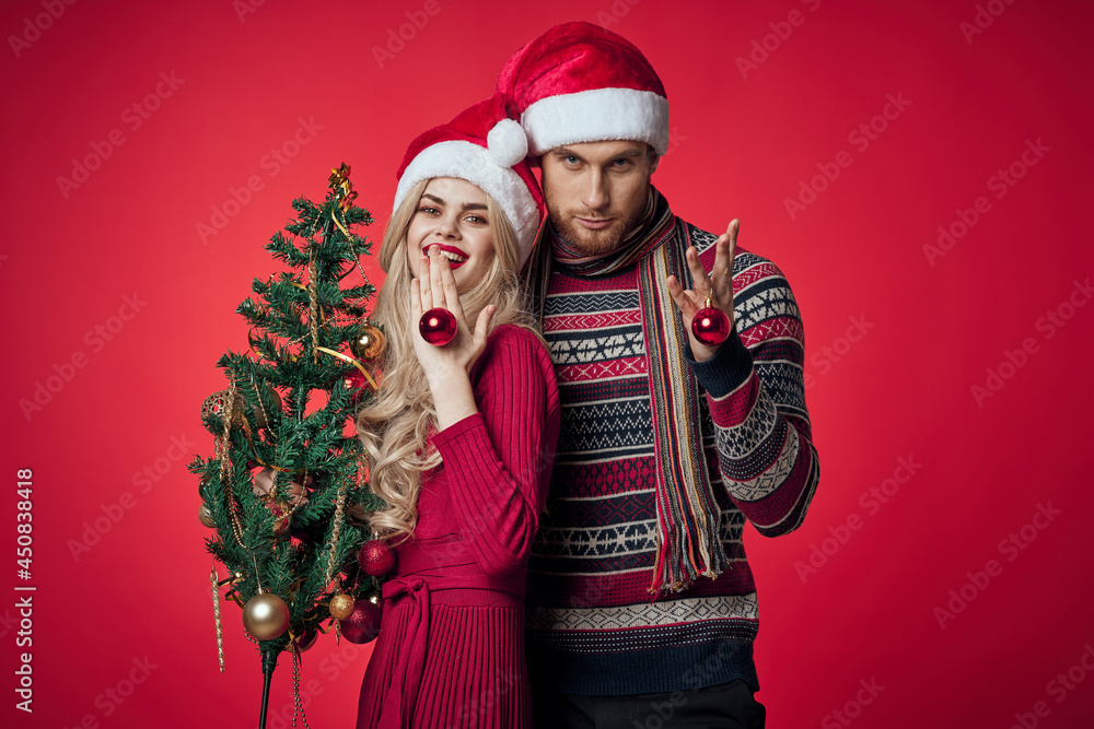 married couple emotions christmas holiday red background married couple emotions christmas holiday red background