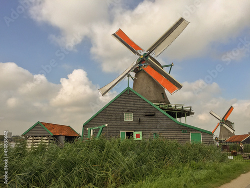 Collection of Dutch windmills and buildings in Zaanse