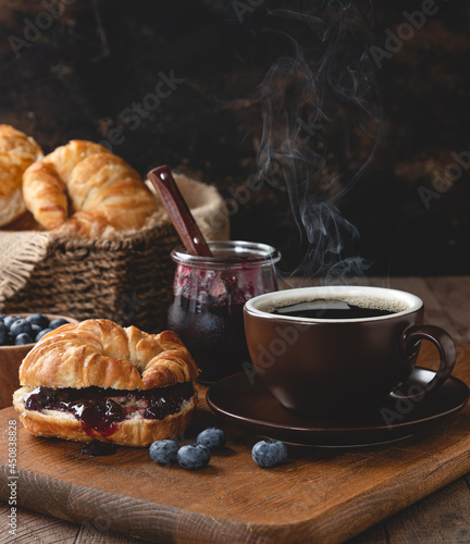 Wallpaper Mural Croisant With Blueberry Jam and Cup of Coffee Torontodigital.ca