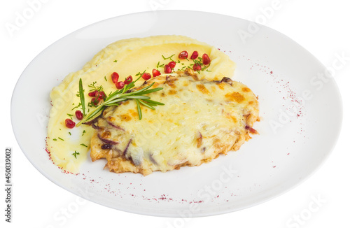 baked dish with cheese and pomegranate