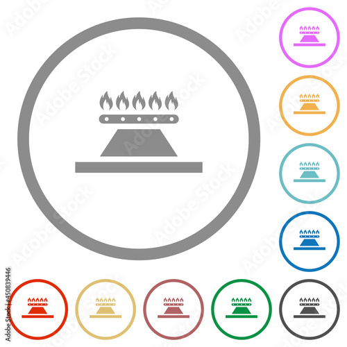 Kitchen gas stove flat icons with outlines