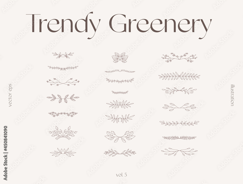 Hand draw one line floral elements greenery vector Hand draw one line floral elements greenery vector