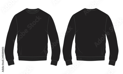 Regular fit Long Sleeve with pocket Cotton fleece hoodie technical fashion sketch vector illustration. Flat outwear jumper apparel template front and back view. Women, men unisex sweatshirt top CAD. photo