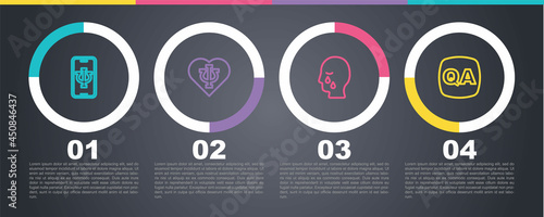 Set line Psychologist online, Psychology, Psi, Man graves funeral sorrow and Question and Answer. Business infographic template. Vector