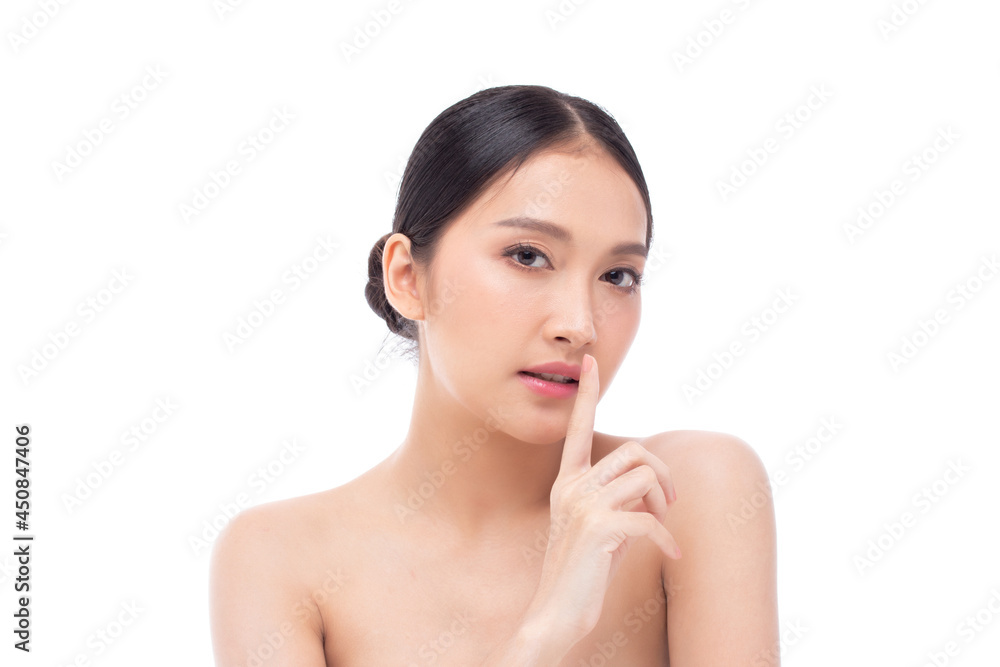 Beautiful spa Asian model girl with make up and beauty healthy skin color lips red and hair portrait. Beauty woman perfect face fresh clean skin portrait isolated on white background. Studio shot. Beautiful spa Asian model girl with make up and beauty healthy skin color lips red and hair portrait. Beauty woman perfect face fresh clean skin portrait isolated on white background. Studio shot.