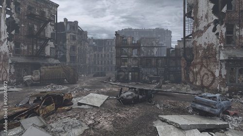 view of a destroyed post apocalyptic city