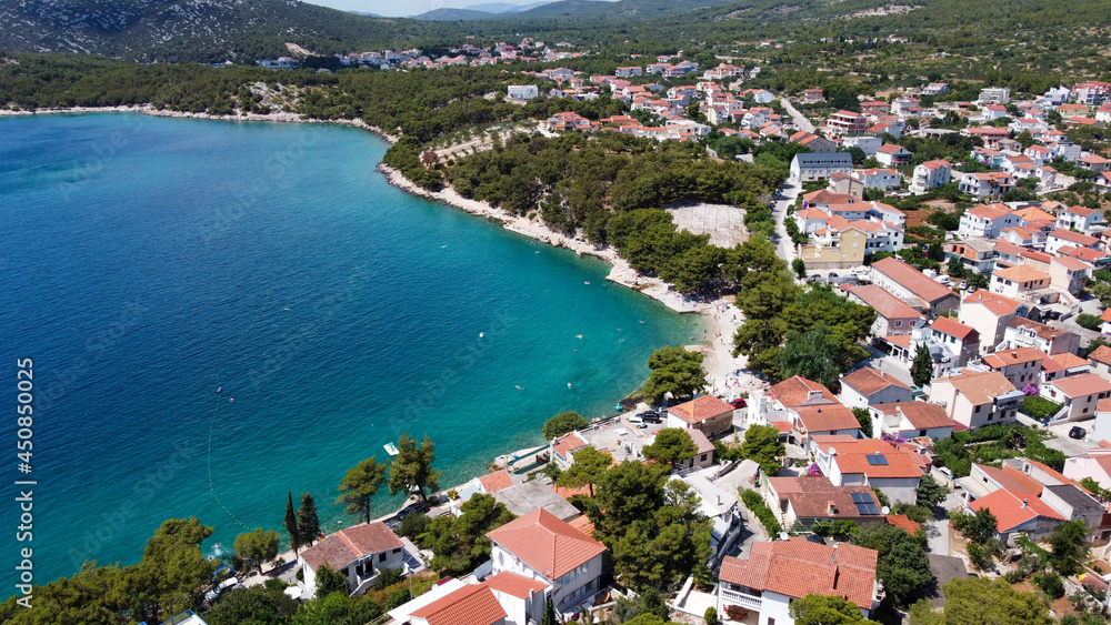 Tribunji small city near Vodice, Croatia. Stunning views on the city based on the small island and turquoise sea
