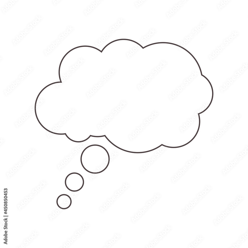 Dialog box icon. Stylish dream cloud for text drawn in black outline and isolated on white background. 
