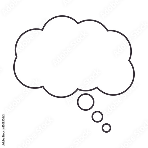 Dialog box icon. Stylish dream cloud for text drawn in black outline and isolated on white background. Vector.