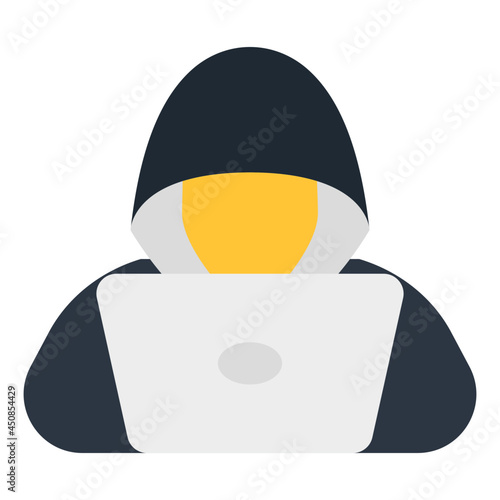 Avatar in front of laptop, icon of spy