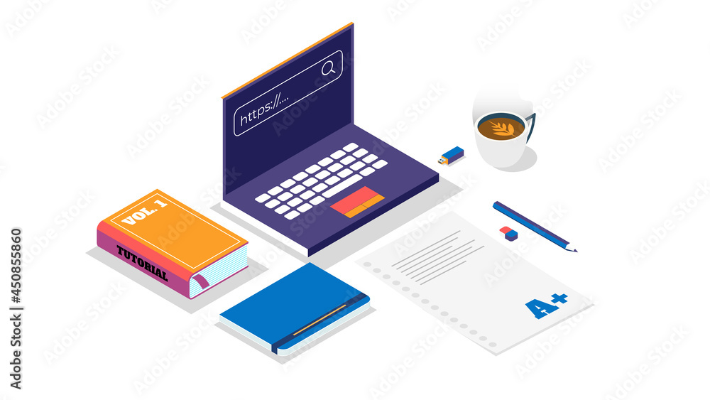 Illustration of Desk Setup made in Isometric that can be used as study related theme or office Illustration of Desk Setup made in Isometric that can be used as study related theme or office