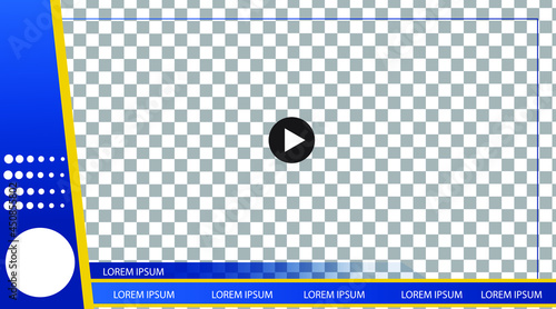 Video Frame Tempate with landscape dimension blue color for live broadcasting with transparent background and overlay
