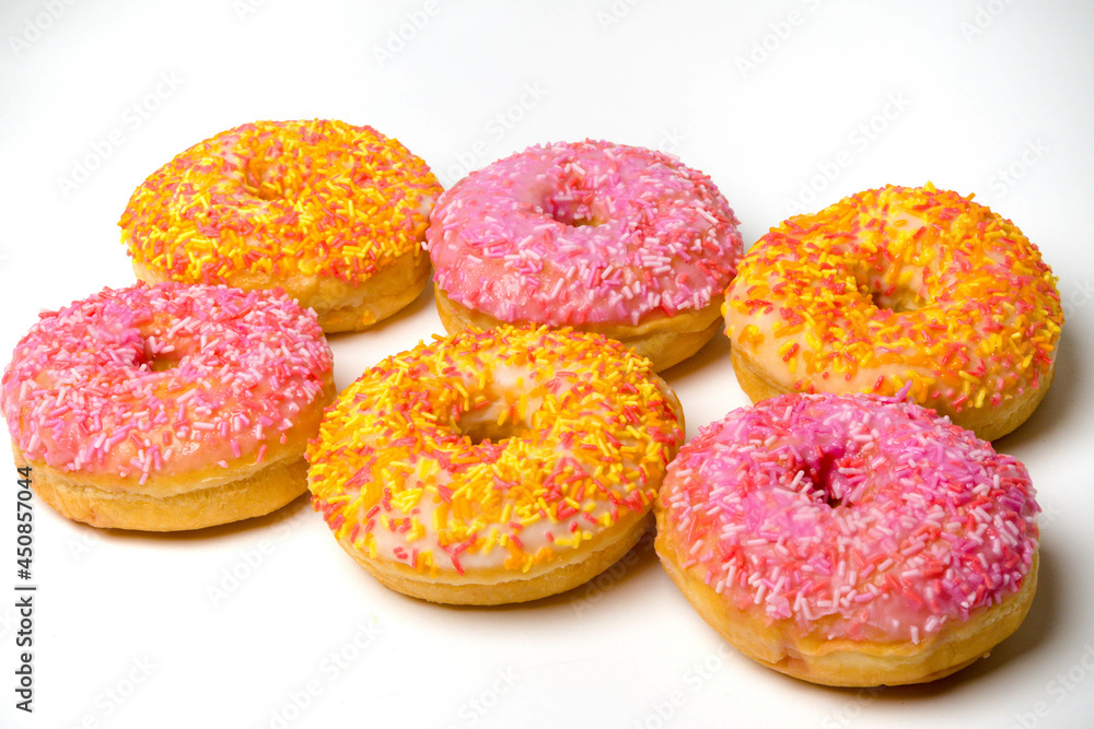 Iced Ring Donuts On A White Background Iced Ring Donuts On A White Background