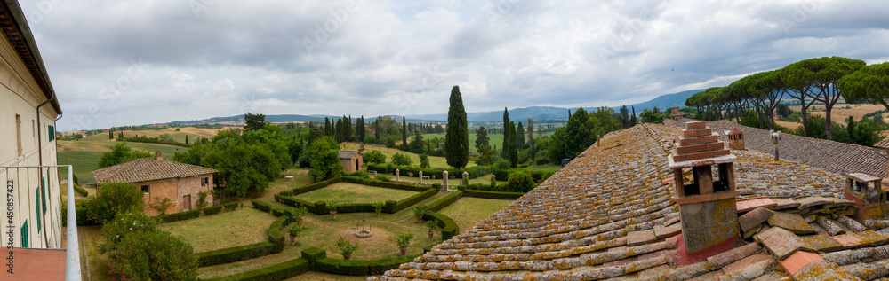 Holiday in the Tuscany, close to Siena old farm house cypress trees old farm, Italy
