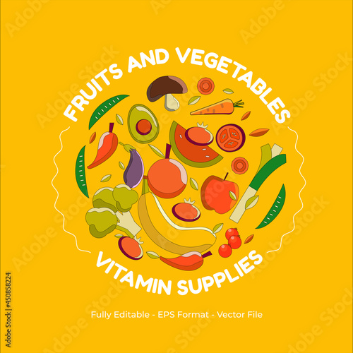 Fruits and Vegetables Assortment Illustration made in Flat Design Style