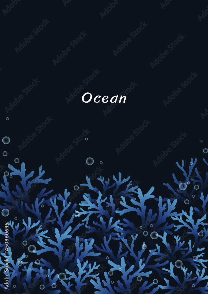 Coral reef with bubble frame vector for decoration on ocean and coastal living style concept.