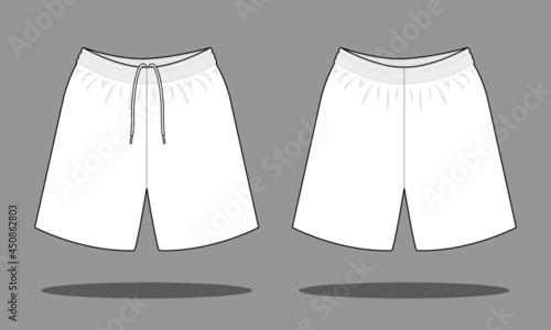 Blank White Soccer Short Pants Template On Gray Background.Front and Back View, Vector File