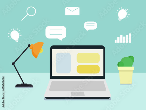 flat vector work from home workplace concept and business smart working online connect anywhere concept