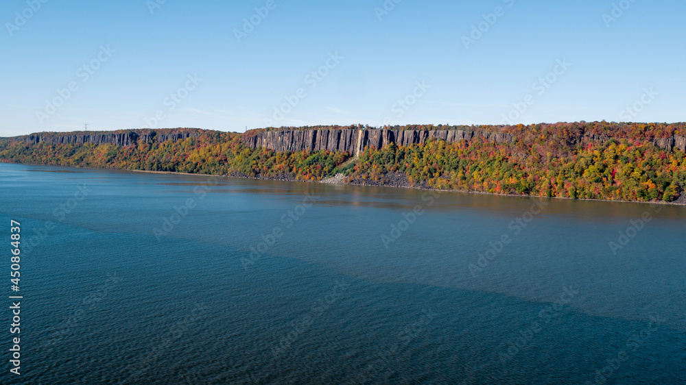 Aerial Hudson River with Palisades Cliffs - obrazy, fototapety, plakaty 