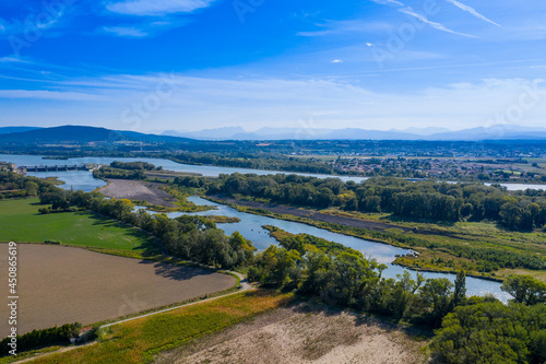 drone view of the rhone near rochemaure