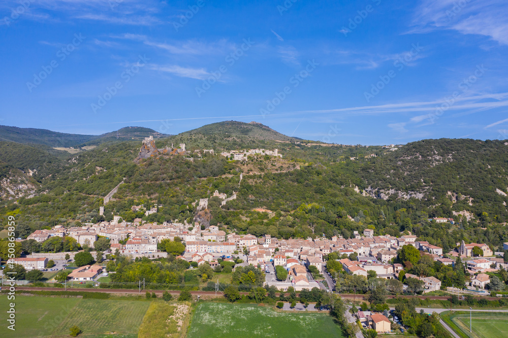 bird view of rochemaure in france