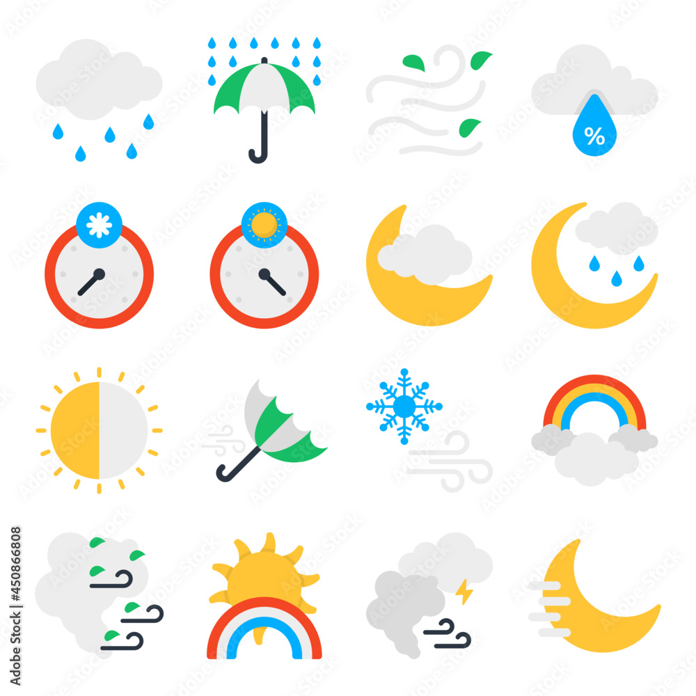 Pack of Weather and Climate Flat Icons