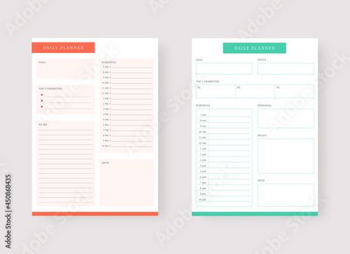 Modern planner template set. Set of planner and to do list. Daily planner template. Vector illustration.