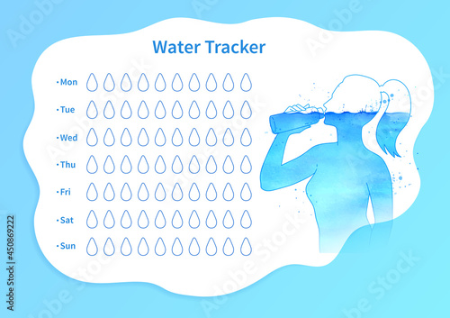 Water tracker template with female silhouette
