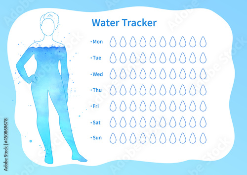 Water tracker template with female silhouette