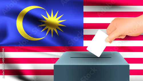 Malaysia flag, male hand voting with Malaysia flag concept idea background