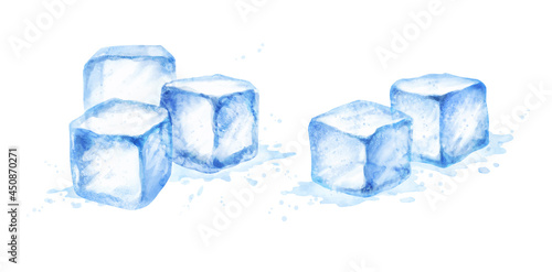 Watercolor isolated illustration of ice cubes