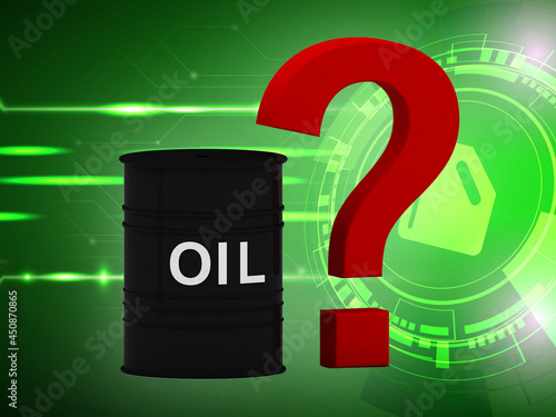 3d rendering question mark with oil barrel