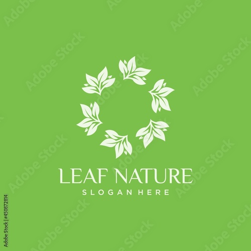 Organic leaf logo with rotating concept logo design  luxury leaf rotating cycle vector graphics  nature logo for beauty and spa