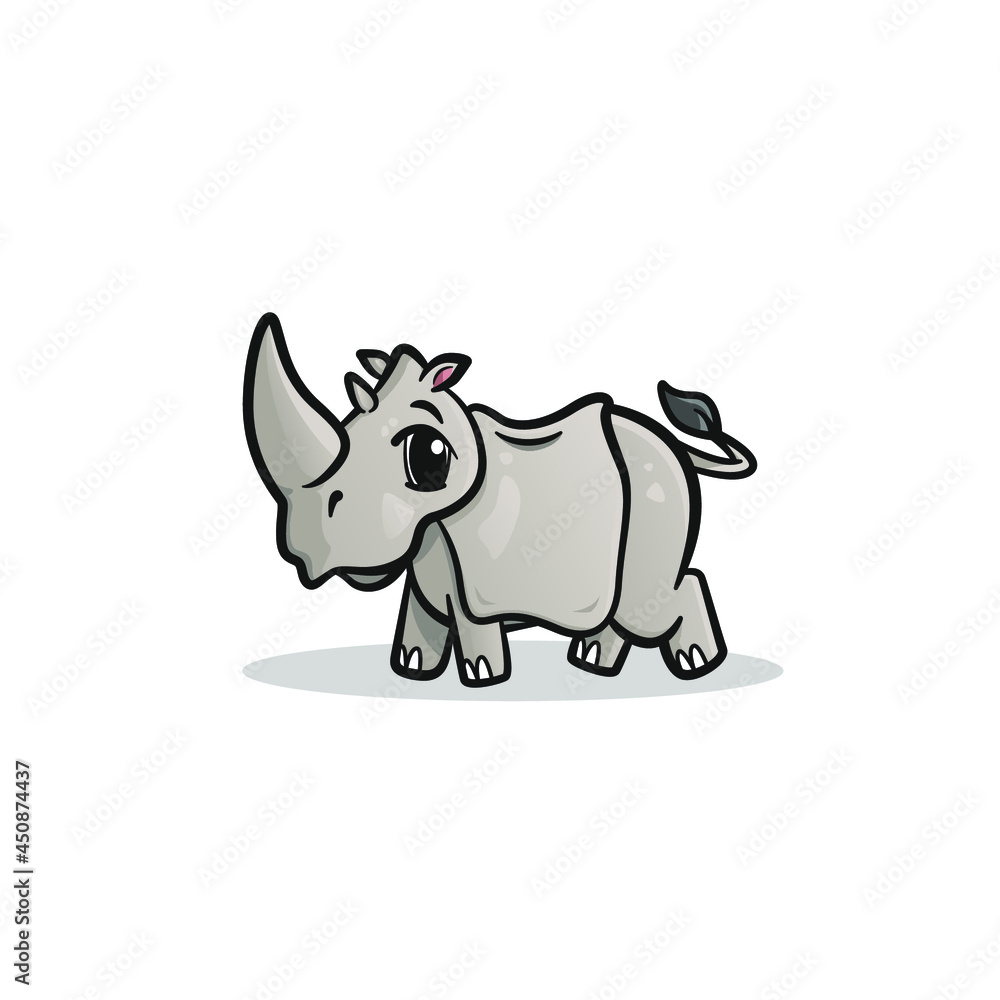 Cute rhinoceros with big horn isolated vector illustration design