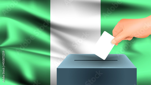 Nigeria flag, male hand voting with Nigeria flag concept idea background