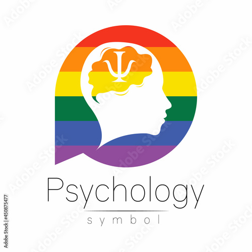 Fototapeta Naklejka Na Ścianę i Meble -  Modern head logo Sign of Psychology. Human in a circle. Creative style. Icon in vector. Design Brand logotype company. Rainbow color isolated on white background. Symbol for web, print, lgbt