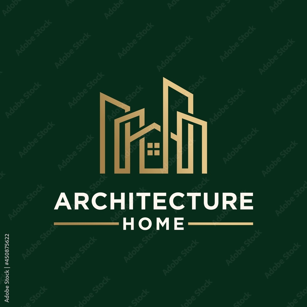 Modern house architecture logo, building logo with modern line art design in luxurious and trendy gold color Modern house architecture logo, building logo with modern line art design in luxurious and trendy gold color