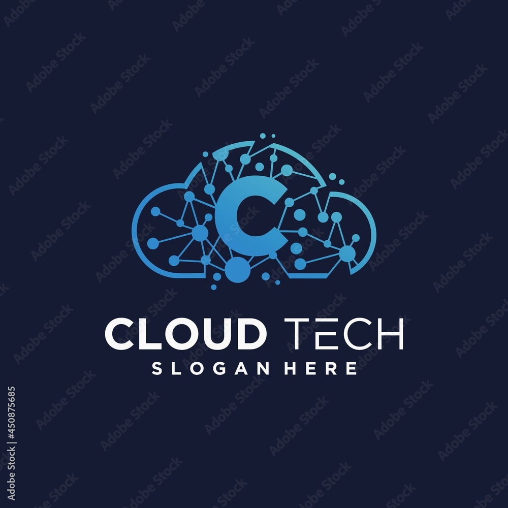 Alphabet cloud logo design with technology concept