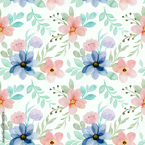 Seamless pattern of colorful floral watercolor