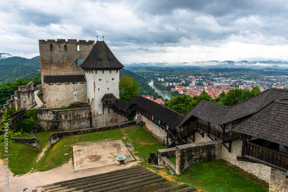 Celje Old Castle or Celjski Stari Grad Medieval Fortification in Julian Alps Mountains, Slovenia, Styria.