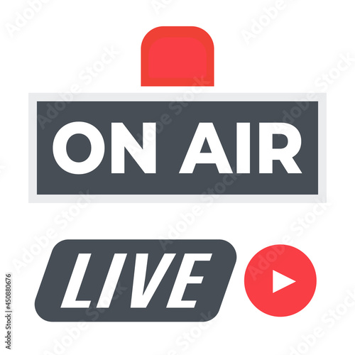 Broadcast studio on air light. On-air sign radio and television