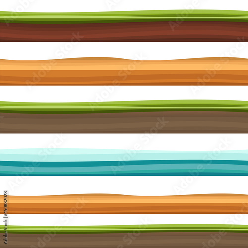 Grounds, Soil And Grass For Ui Game Illustration of a set of various grounds, soils and land foreground area with blades of grass layers,