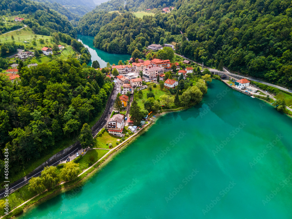 Most na Soci Town by Soca River in Slovenia