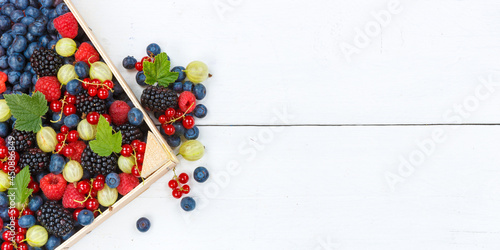 Berries fruits berry fruit strawberries strawberry blueberries blueberry with copyspace copy space panorama in a box