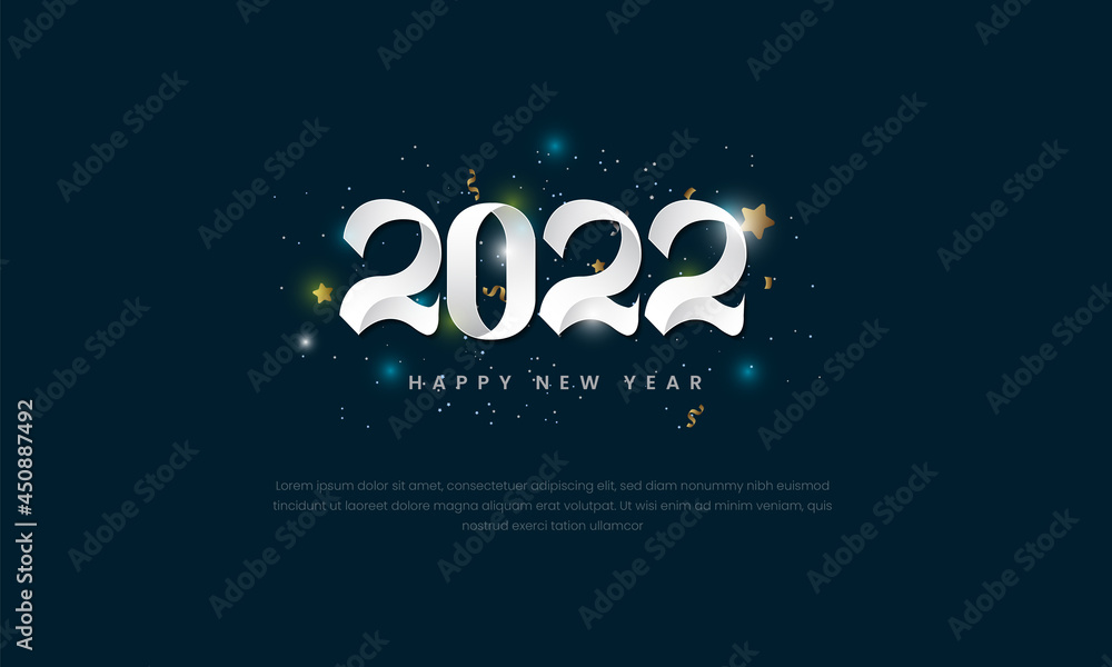 Happy New Year 2022 With Numbers White Style Premium Vector