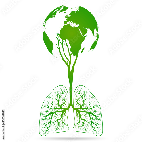 Lungs with Green tree earth and leaf tree. Design like healthy lung. Health care and clean air concept.