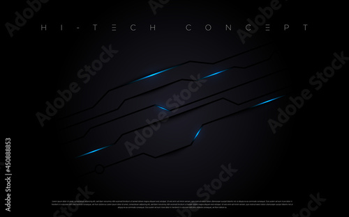 Abstract futuristic circuit board lights moving on black surface for poster, website and design concepts. Vector illustration eps 10.