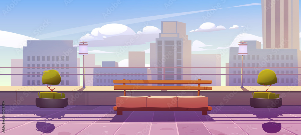 Rooftop Terrace With Bench With City View