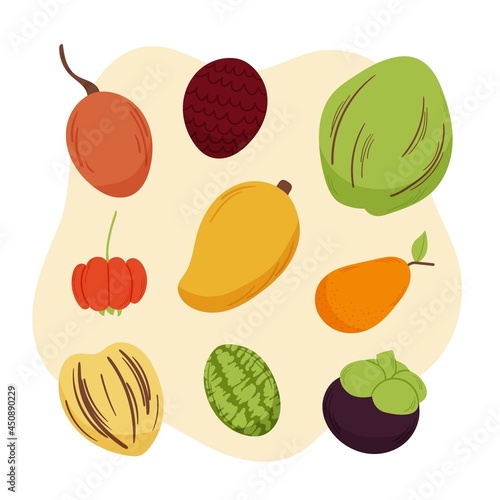 Fototapeta Naklejka Na Ścianę i Meble -  Hand Drawn Illustration Delicious Fruit Set
